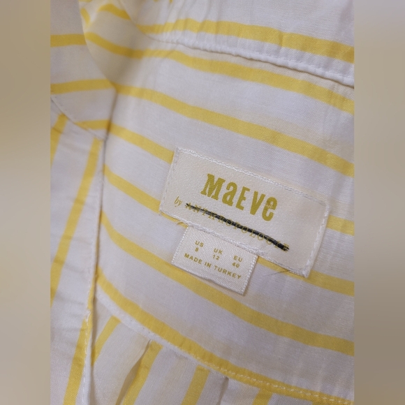 Maeve 8 Button Down Shirt Top Striped Lightly Puckered Bottom Tie - Picture 3 of 4